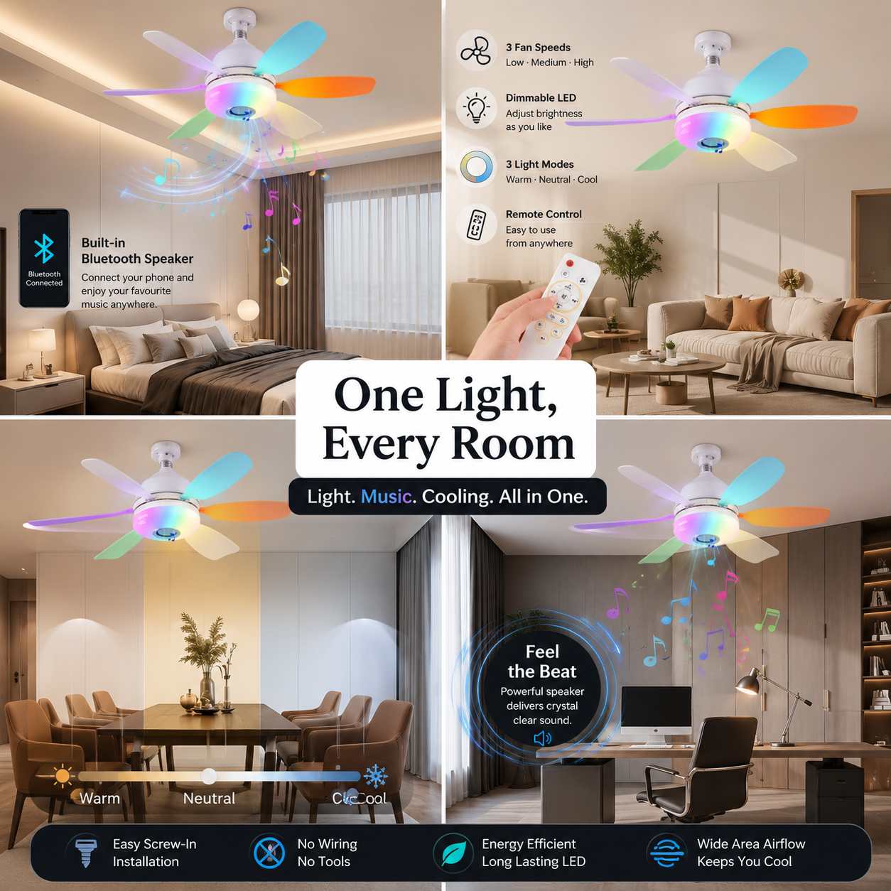 Lumia™ RGB Ceiling Fan Light with Bluetooth Speaker