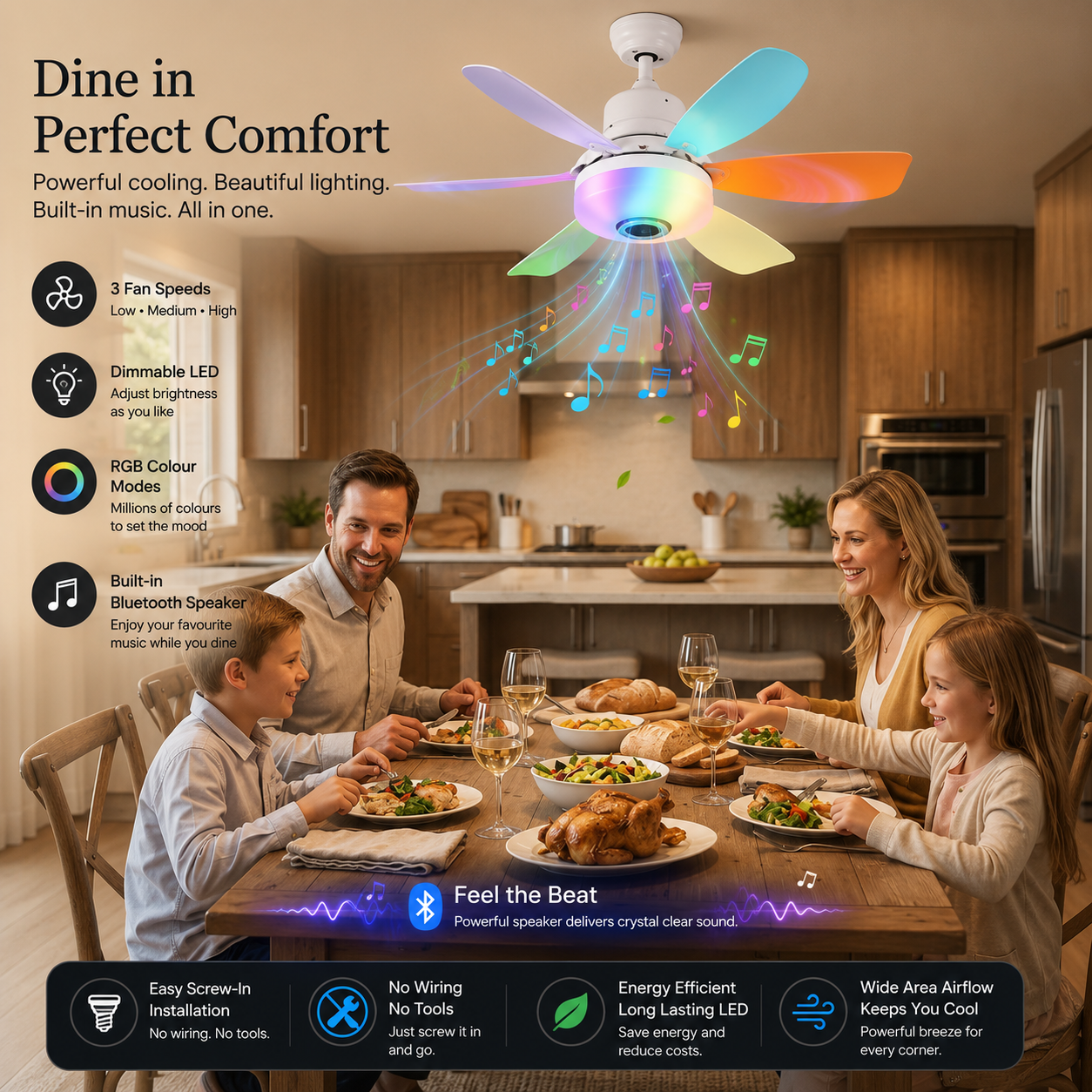 Lumia™ RGB Ceiling Fan Light with Bluetooth Speaker